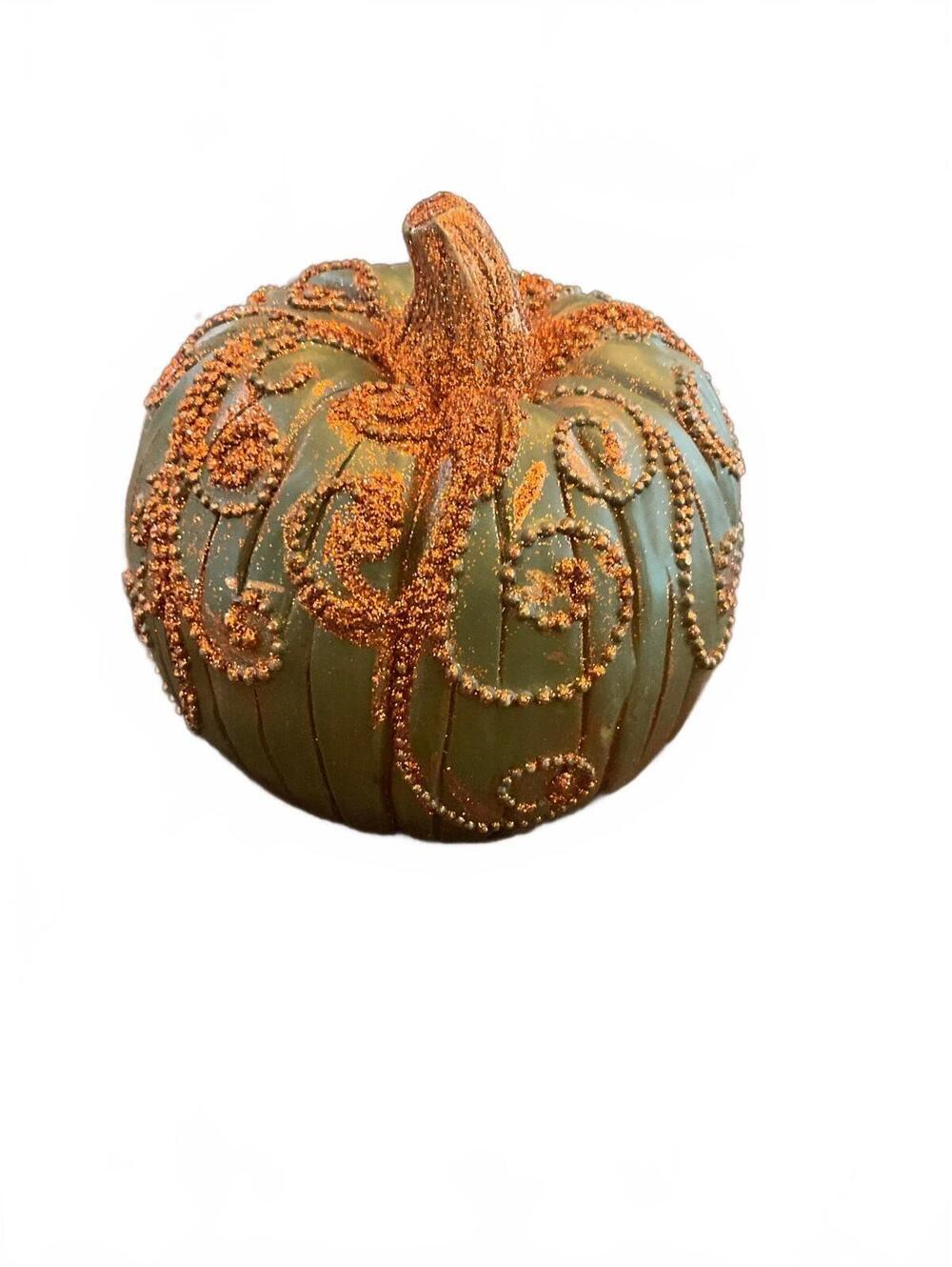 Sage Green Pumpkin Copper Glitter Scroll Design